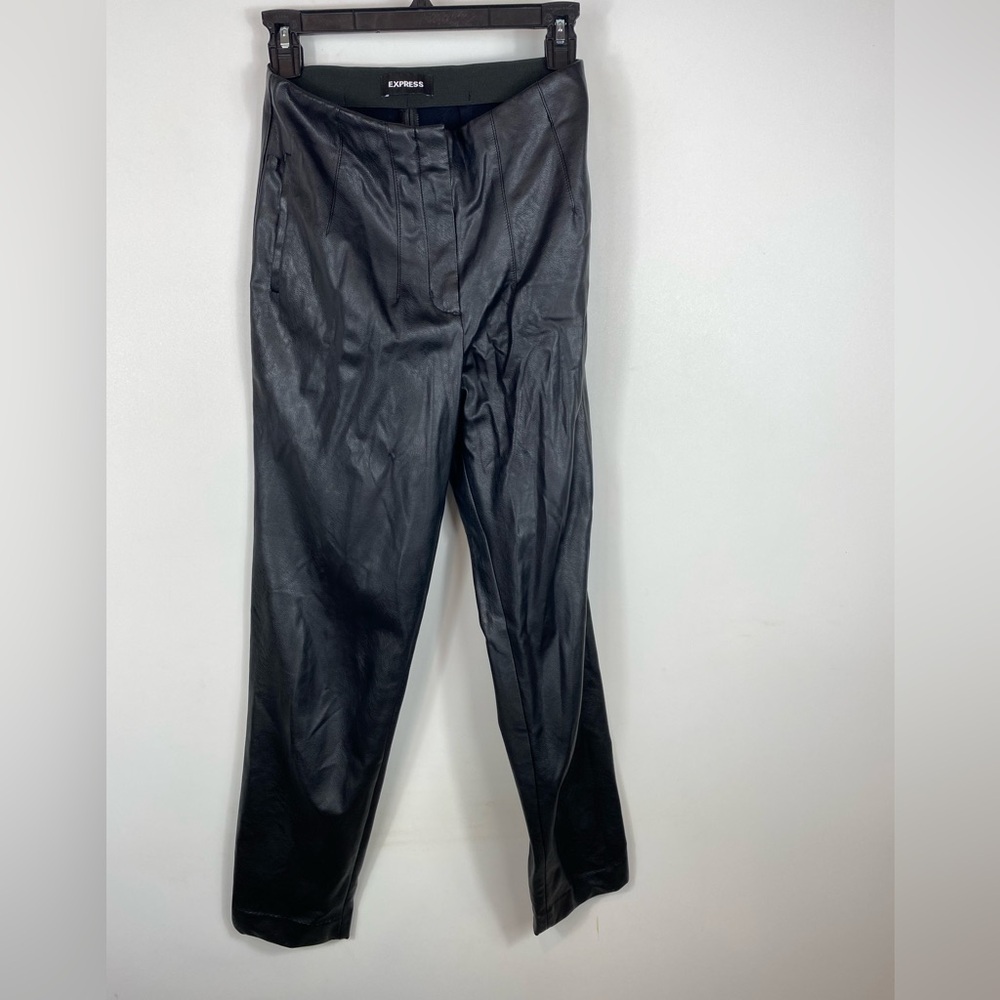 Express leather like black skinny ankle midrise pants size 0R.